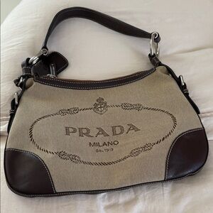 Vintage Prada Tan and Brown Shoulder Bag